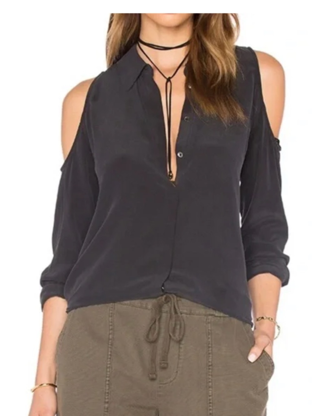 Equipment Cold Shoulder Silk Blouse - XS